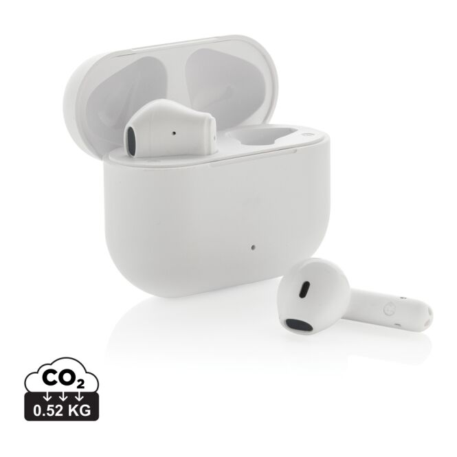 Premium-Werbegeschenk Tunevo kabellose Ohrhörer mit Logodruck – Weiß – Bluetooth Sound-Gadget für Unternehmen