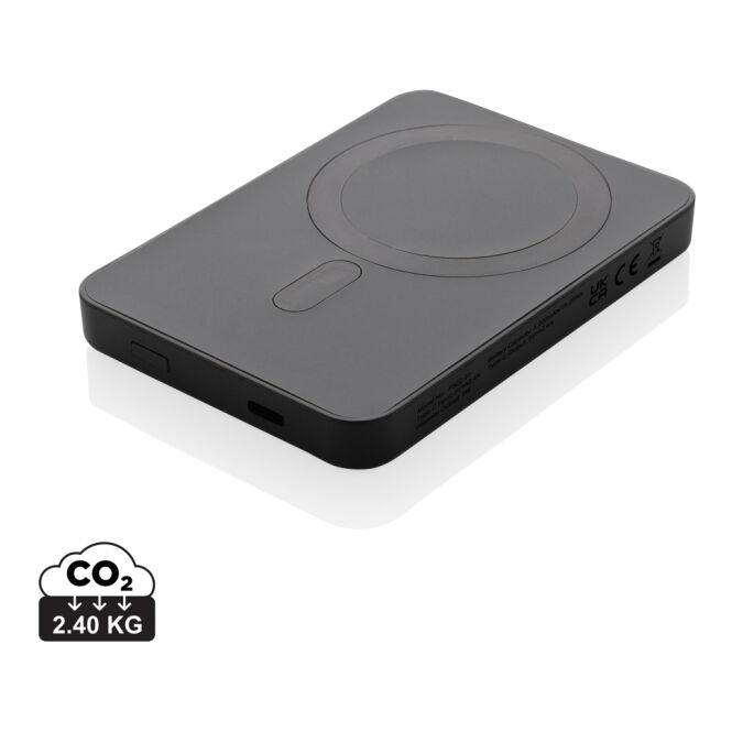 Firmengeschenk Magnetix 5.000mAh Powerbank – schwarz – mit Logo bedruckt nachhaltig 5W Wireless Charger für das Mitarbeiter-Onboarding