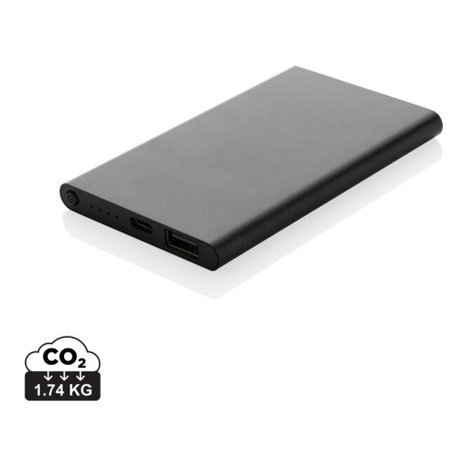 Kundengeschenk Powerbank 4.000mAh USB-C – schwarz – mit Logo bedruckt nachhaltig für das Mitarbeiter-Onboarding