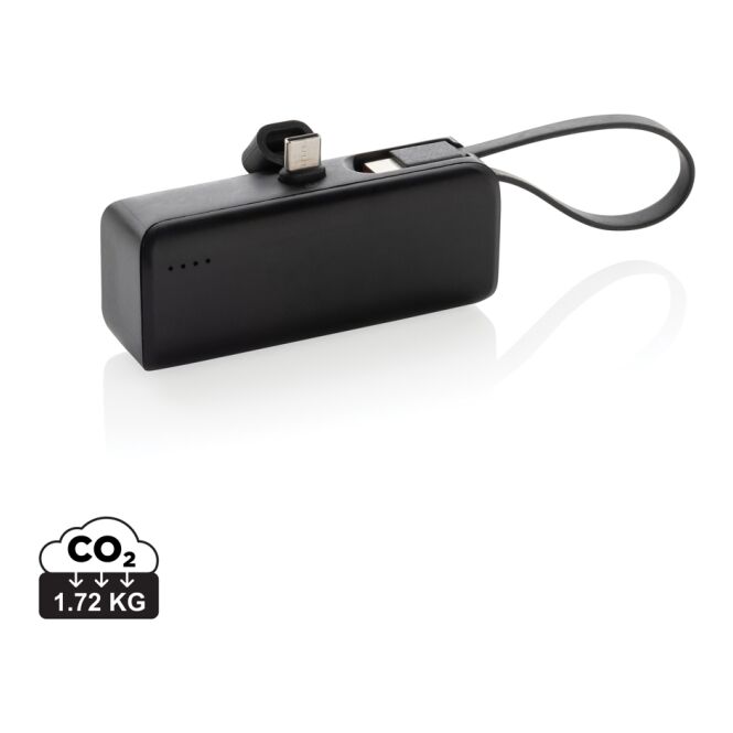 Firmengeschenk Powerbank Powerlink – schwarz – mit Logo bedruckt 3.000mAh USB-C nachhaltige Öko-Tech für den Büroalltag