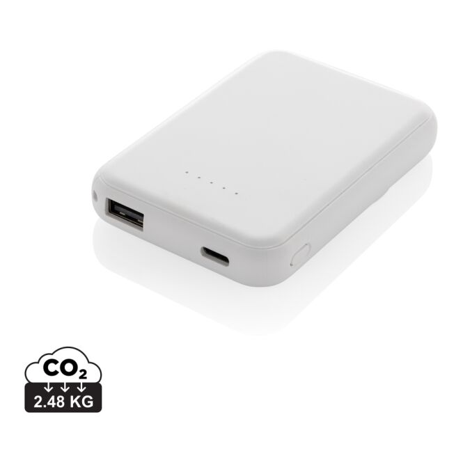 Firmengeschenk Powerbank Stellar 5.000 mAh 5W Wireless Charger – weiß – mit Logo bedruckt, nachhaltiges Öko-Tech für das Homeoffice