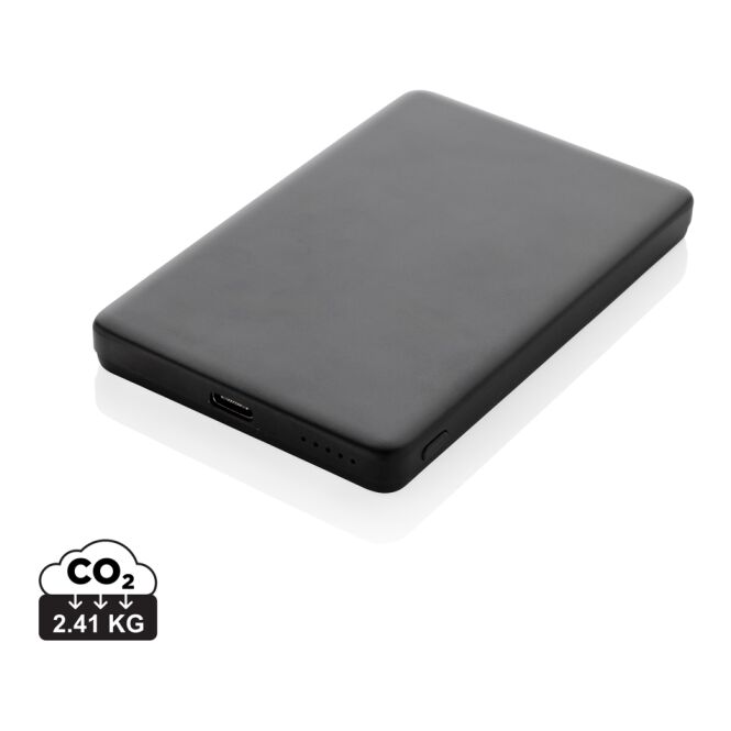 Firmengeschenk Powerbank Orion 5.000mAh 5W – schwarz – lasergraviert nachhaltig induktiv für das Mitarbeiter-Onboarding