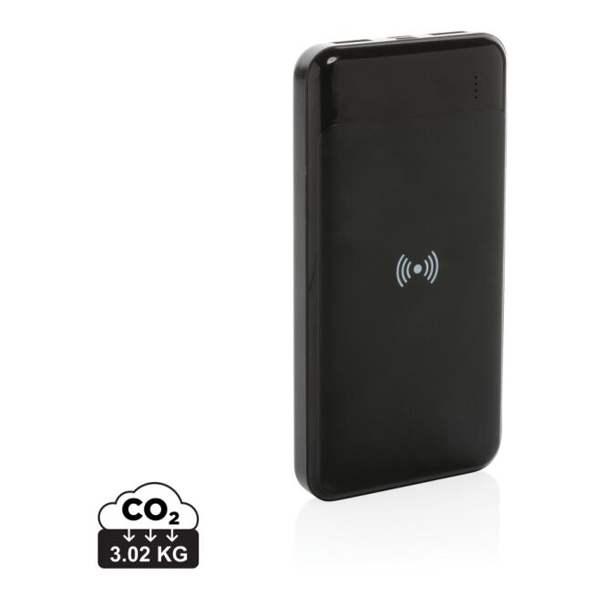 Firmengeschenk Wireless Powerbank 8.000 mAh 5W – schwarz – mit Logo bedruckt nachhaltig für das Mitarbeiter-Onboarding