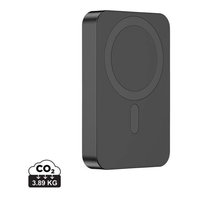 Kundengeschenk Powerbank Compton – schwarz – mit Logo bedruckt 10.000 mAh 15W Qi-Standard USB-C nachhaltig für das Mitarbeiter-Onboarding