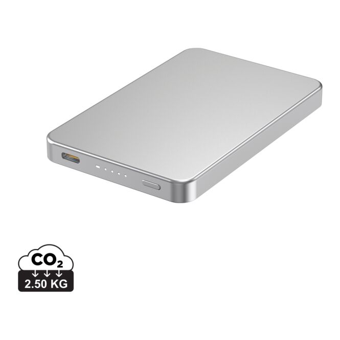 Premium-Werbeartikel Urban Vitamin Marin 5.000mAh 15W Wireless Powerbank – silber – mit Logo bedruckt für das Mitarbeiter-Onboarding