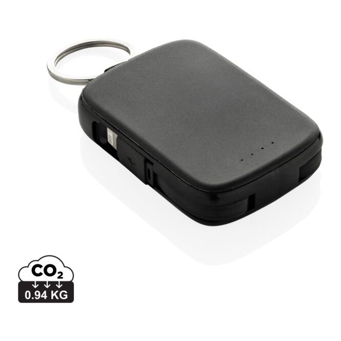 Werbeartikel Powerbank Nexo 2.000mAh – schwarz – mit Logo bedruckt, nachhaltiges recyceltes ABS für Technik-Messen und Büroalltag