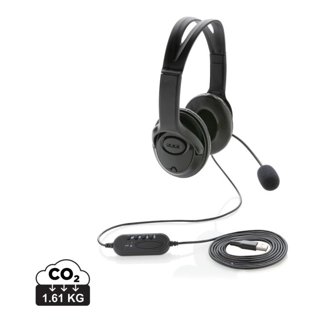 Premium-Werbegeschenk Over-Ear Headset mit Logodruck – Stereo-Klang mit Inline-Steuerung – Schwarz – Audio-Hardware für Business und Büro