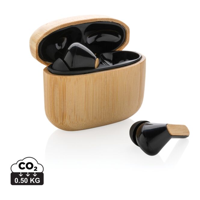 Mitarbeitergeschenk TWS-Kopfhörer mit Gravur – Braun – recyceltes Audiozubehör für Firmen