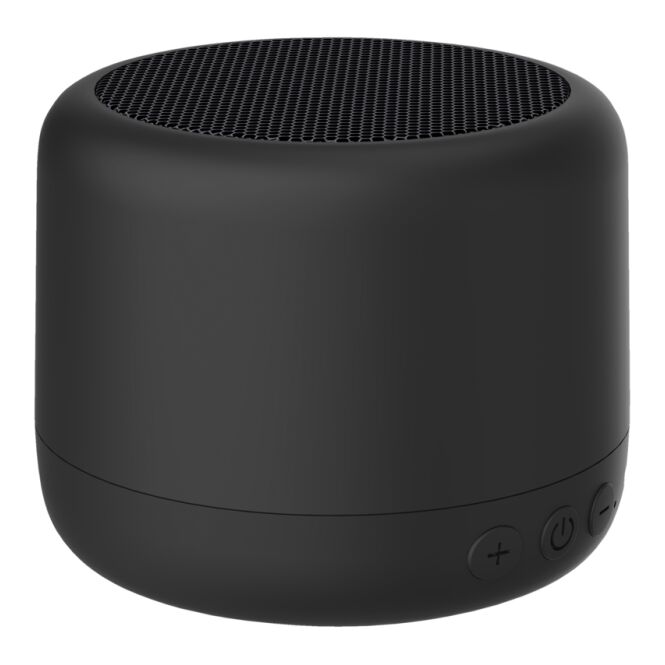Firmengeschenk Peblo 3W Bluetooth Lautsprecher – schwarz – mit Logo bedruckt nachhaltig mit USB-C für das Mitarbeiter-Onboarding