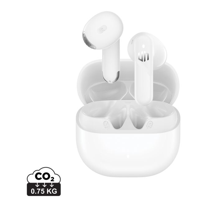 Firmengeschenk Bluetooth Kopfhörer Urban Vitamin Santa Clara – weiß – mit Logo bedruckt nachhaltig mit BT 6.0 ENC-Noise-Cancelling