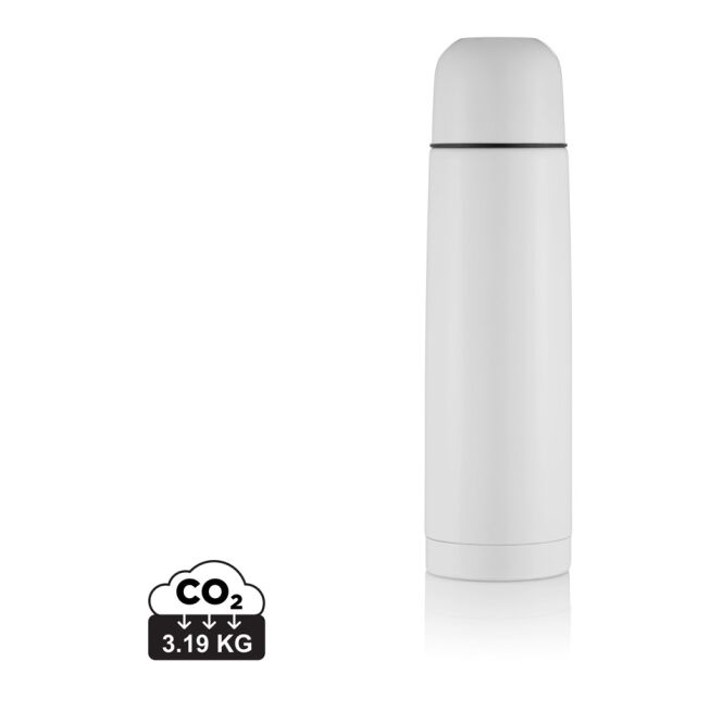 Firmengeschenk Isolierflasche Mono – weiß – mit Logodruck 500 ml vakuumisoliert doppelwandig für das Mitarbeiter-Onboarding