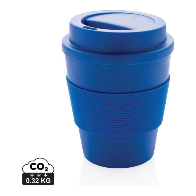 Werbeartikel Kaffee to go Becher – blau – mit Logo bedruckt 350 ml nachhaltiger Mehrwegbecher für das Büro