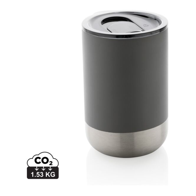 Firmengeschenk Thermobecher RCS recycelter Stainless Steel – anthrazit – mit Logodruck 360 ml nachhaltiger Mehrwegbecher für Büro