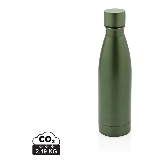 Kundengeschenk Trinkflasche RCS-recycelt – grün – mit Logo bedruckt, 500ml, 85% r-Edelstahl, vakuumisoliert, für nachhaltige Mehrwegflasche