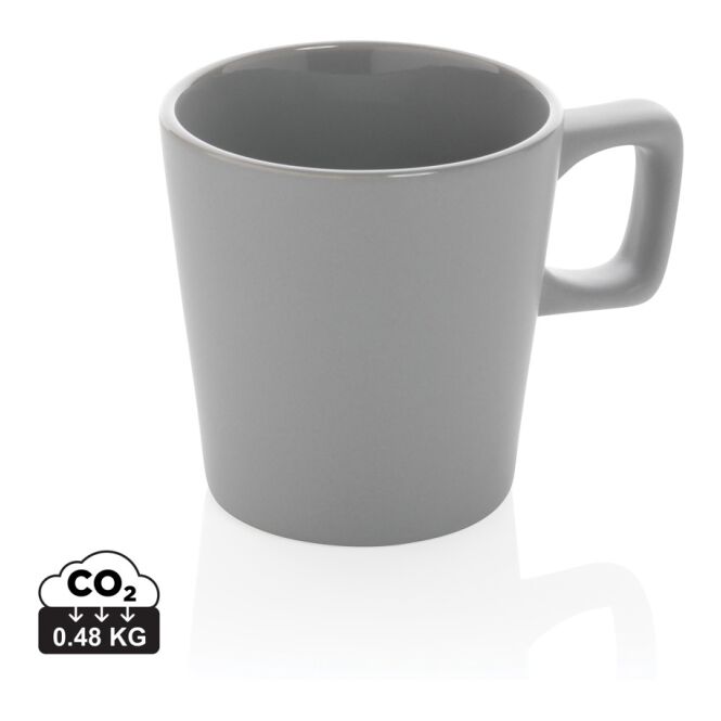 Firmengeschenk Kaffeetasse Moderne Keramik – grau – mit Logodruck 300 ml für die Büroküche und das Mitarbeiter-Onboarding