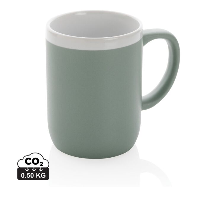 Werbeartikel Kaffeebecher mit weißem Rand – grün-weiß – mit Logodruck 300 ml für die Büroküche