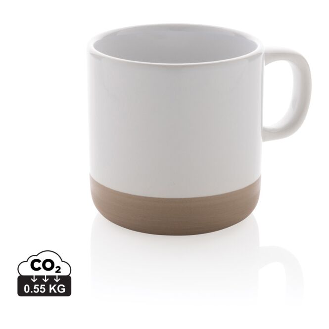 Firmengeschenk Kaffeebecher Keramik – weiß – mit Logodruck 360ml kratzfest bedruckt für die Büroküche