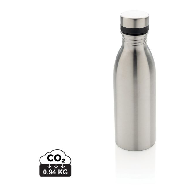 Kundengeschenk Deluxe Wasserflasche – silber – mit Gravur 500 ml nachhaltig aus recyceltem Edelstahl auslaufsicher für das Onboarding