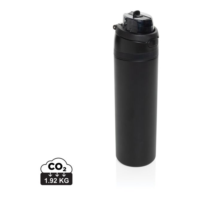 Firmengeschenk Omni Sip RCS-reSteel Flasche – schwarz – mit Logodruck 700ml nachhaltig auslaufsicher für das Mitarbeiter-Onboarding