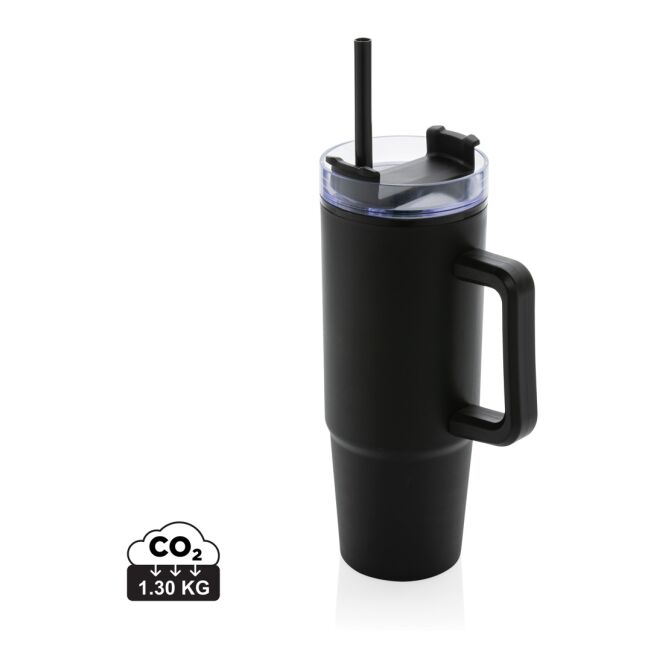 Kundengeschenk Tana Becher – schwarz – bedruckbar 900ml doppelwandig rPET BPA-frei auslaufsicher für das Mitarbeiter-Onboarding