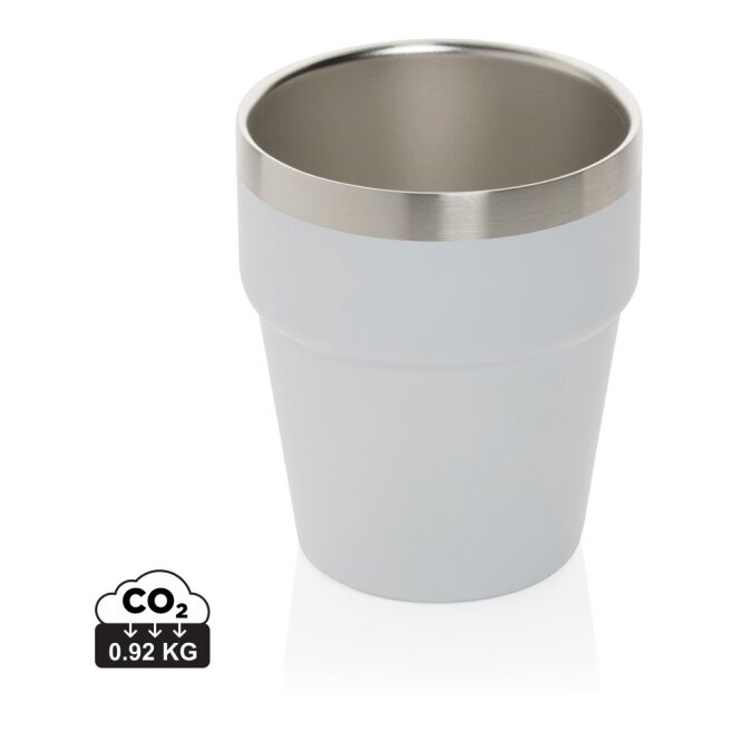 Kundengeschenk Thermobecher Clark – weiß – mit Logodruck 300 ml nachhaltig aus recyceltem Stahl für die Büroküche