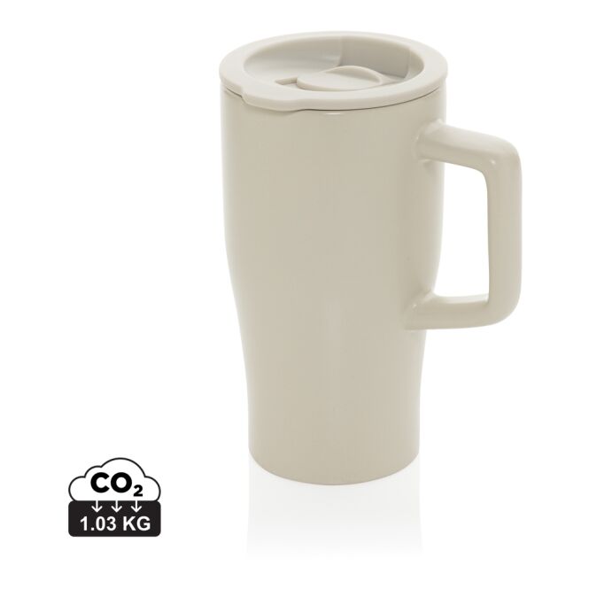 Firmengeschenk Keramik Thermobecher Luxe Quencher – grau – mit Logodruck 490 ml für die Büroküche
