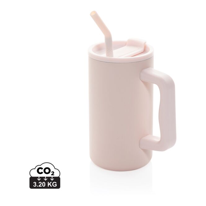 Werbeartikel Cube Becher aus RCS-Stahl – rosa – mit Logodruck 800 ml nachhaltiger Thermobecher für das Büro