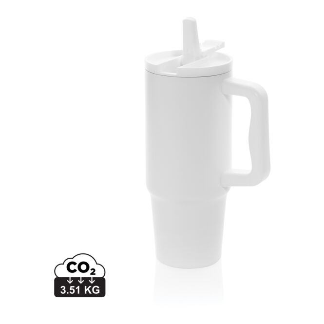 Kundengeschenk Thermobecher Embrace – weiß – mit Gravur 900 ml nachhaltiger Mehrwegbecher aus recyceltem Edelstahl für die Büroküche