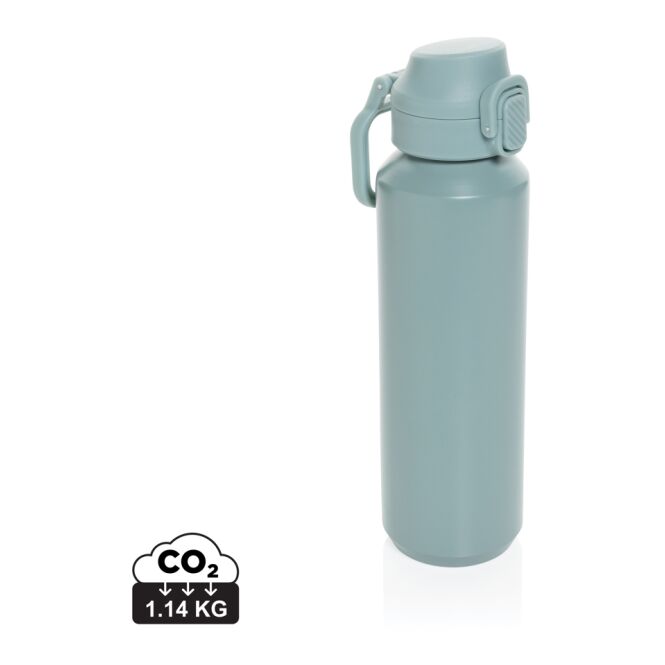 Firmengeschenk Trinkflasche Via RCS Re-Steel – grün – mit Logodruck 600ml 73% rPET 304-Stahl BPA-frei nachhaltige Mehrwegflasche