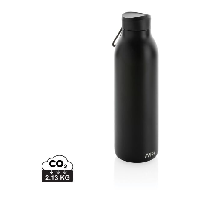 Premium-Werbeartikel Trinkflasche Avira Avior – schwarz – mit Lasergravur 500ml 97% RCS-Stahl vakuumisoliert nachhaltige Mehrwegflasche