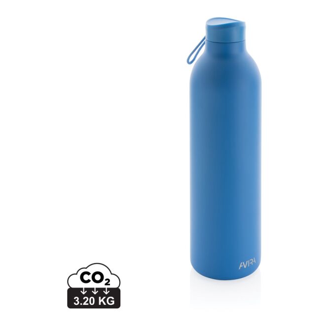 Mitarbeitergeschenk Trinkflasche Avira Avior – blau – mit Logodruck 1L 97% RCS-recycelter Stahl BPA-frei nachhaltige Mehrwegflasche