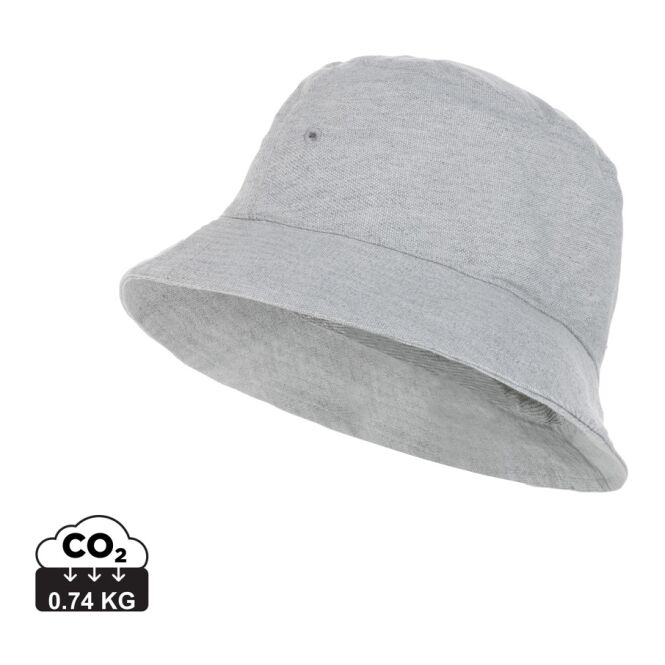 Firmengeschenk Fischerhut Impact Aware – grau – mit Logodruck 70% rBaumwolle 30% rPolyester 285g/m² wassersparend nachhaltiges Accessoire