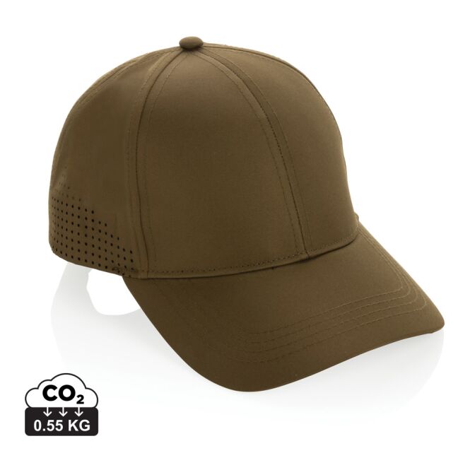 Werbeartikel Cap Impact AWARE™ rPET 6-Panel-Sportkappe – grün – mit Logodruck recyceltes Material wasserneutral klassisches Baseball Cap