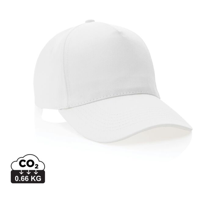 Corporate-Fashion 5-Panel Kappe Impact – weiß – mit Logo bestickt 280gr rCotton AWARE-Tracer nachhaltiges klassisches Baseball Cap