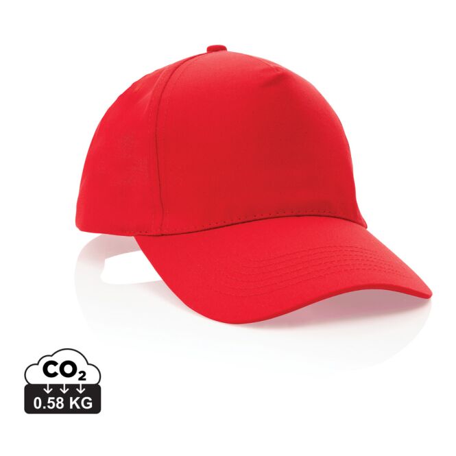 Werbeartikel Cap Impact 5 Panel – rot – mit Logodruck, 190gr recycelte Baumwolle, klassisches Baseball Cap für Sommerfeste & Outdoor-Aktionen