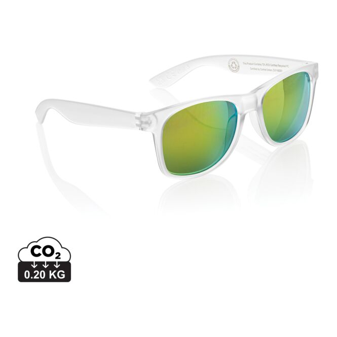 Mitarbeitergeschenk Sonnenbrille Gleam – weiß – mit Logo bedruckt UV400 Kat3 recyceltes PC-Gestell stylische UV-Brille für das Team