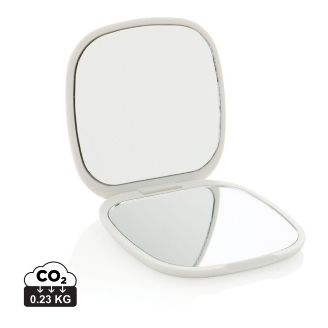 Mitarbeitergeschenk Spiegel Reflecta – weiß – mit Logo bedruckt 46% rec. ABS PVC-frei nachhaltiges Beauty-Accessoire für CSR