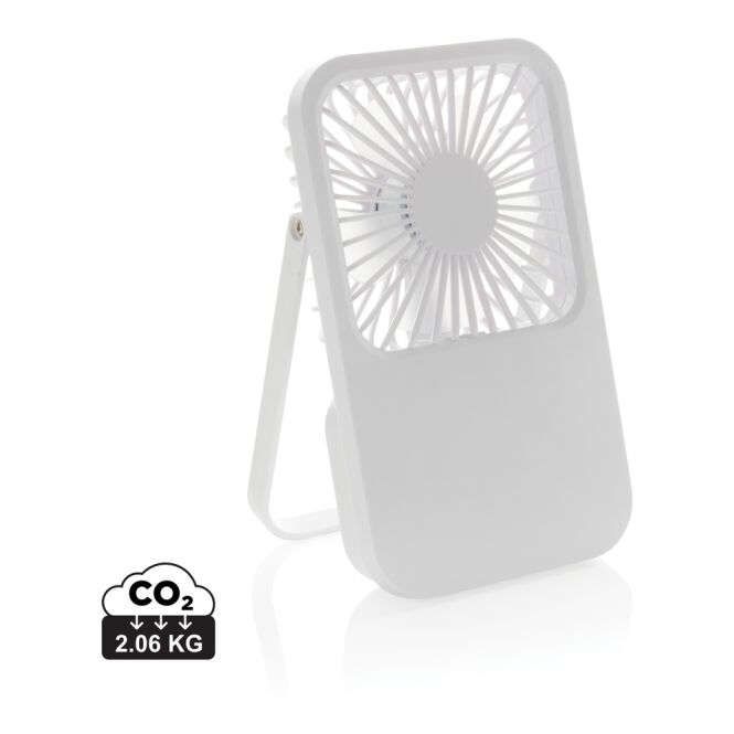Technik-Werbemittel Tischventilator Aervina – weiss – mit Logo bedruckt, 1200mAh Akku, 5W, nachhaltig für den Büroalltag