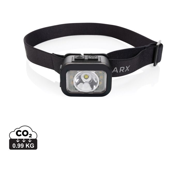 Firmengeschenk Gear X Kopflampe mit Logodruck – 250 Lumen & IPX4 – Schwarz-grau – leistungsstarke Stirnleuchte für Betriebsausstattung
