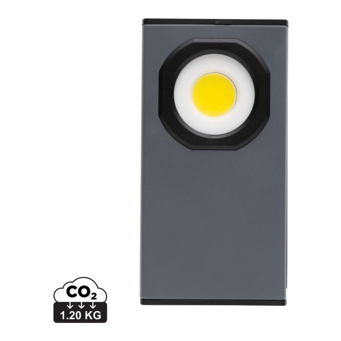 Premium-Werbegeschenk Gear X USB-Taschenlampe mit Logodruck – 260 Lumen COB – Grau-Schwarz – wiederaufladbare Arbeitsleuchte für das Büro