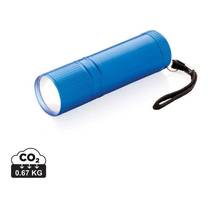 Werbeartikel Taschenlampe COB – blau – mit Lasergravur 3xAAA-Batterien inklusive helle Handleuchte für Firmen