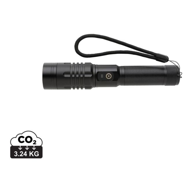 Premium-Werbegeschenk Gear X wiederaufladbare Taschenlampe mit Gravur – Schwarz – 1000 Lumen Leuchte für Industrie und Handwerk