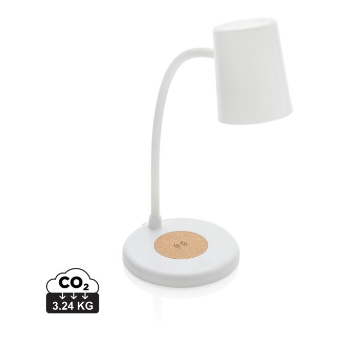 Mitarbeitergeschenk Tischlampe Zenara – weiß – mit Werbedruck 15W kabellos 55 Lumen 3 Lichtmodi moderne Akkuleuchte für Homeoffice