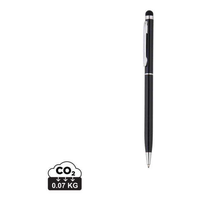 Werbeartikel Aluminium-Kugelschreiber mit Stylus mit Gravur – Schwarz – hochwertiges Schreibgerät für Messen und Büro