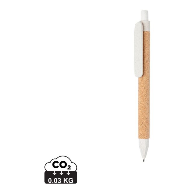 Werbeartikel ECO-Stift – weiß – mit Logo bedruckt nachhaltiger Druckkugelschreiber blau schreibend für den Büroalltag