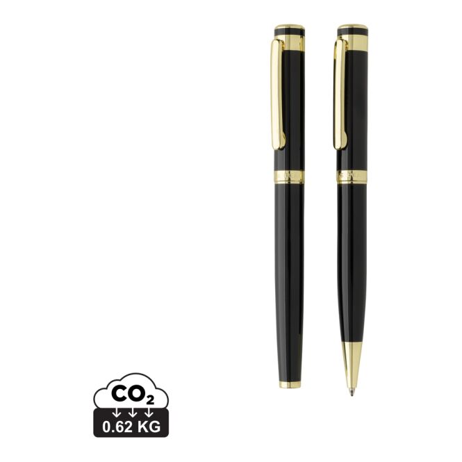 Premium-Werbegeschenk Luca Deluxe Schreibset mit Gravur – Schwarz – exklusives Stifte-Set aus recyceltem Messing für Büro und Geschäftsreisen