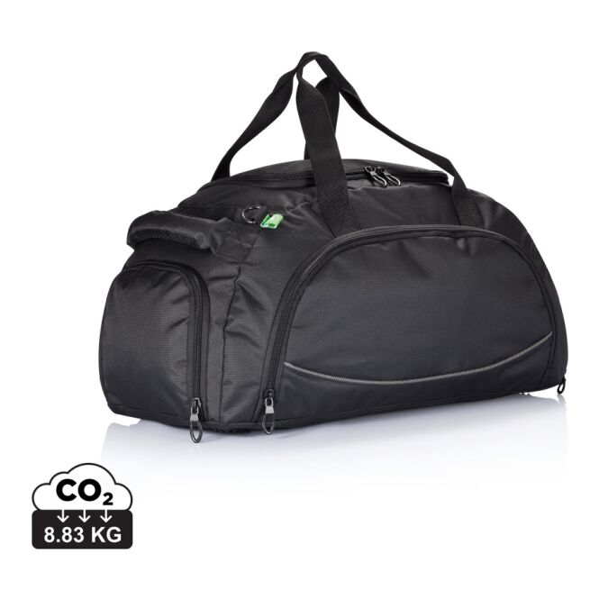 Werbeartikel Sporttasche Florida mit Logodruck – Schwarz – PVC-freie Reisetasche für Firmen
