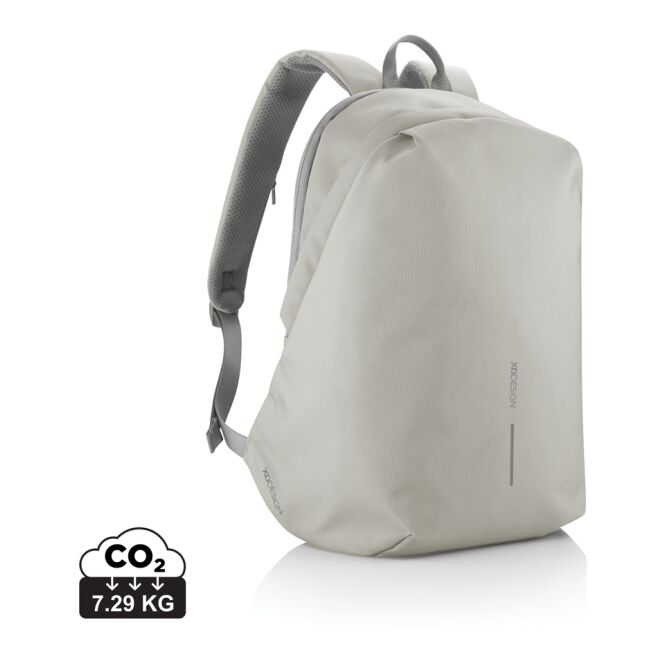 Mitarbeitergeschenk Rucksack Bobby Soft – grau – mit Logodruck 15,6 Zoll nachhaltiger Backpack mit Laptopfach für das Mitarbeiter-Onboarding