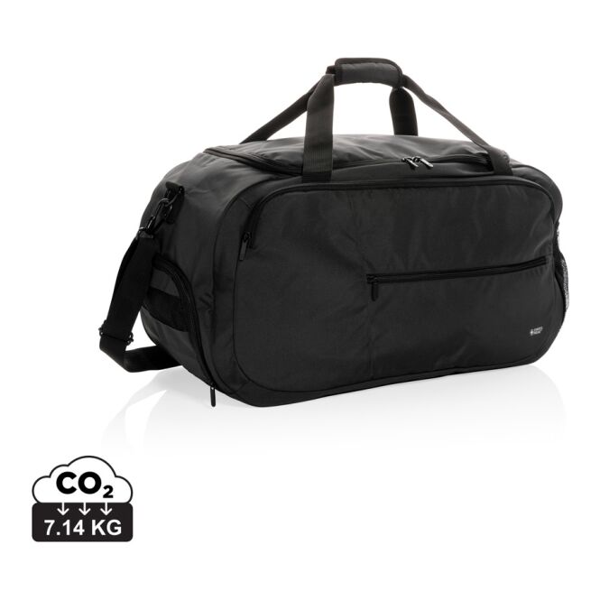 Werbeartikel Sporttasche mit Logodruck – Schwarz – nachhaltige Reisetasche für Unternehmen