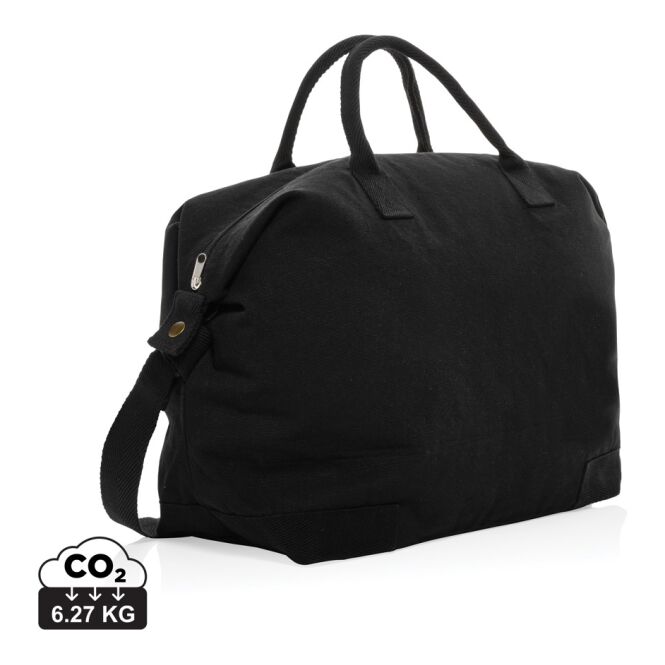 Mitarbeitergeschenk Wochenendtasche Kezar AWARE – schwarz – mit Logo bestickt nachhaltiger Weekender aus recyceltem Canvas für Geschäftsreisen
